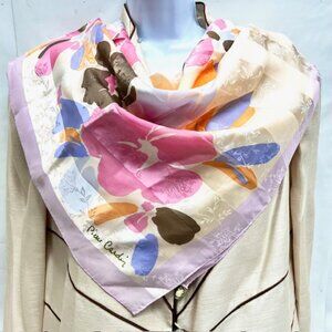 Unused Pierre Cardin Paris scarf, 100% silk 34"x34" Pink Peach Cream Floral(9)